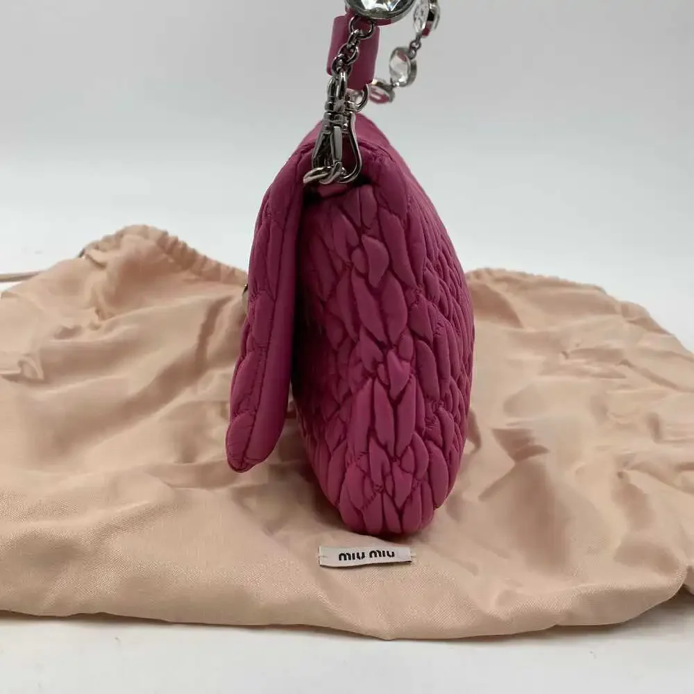 Miu Miu Pink Leather Shoulder Bag | OS Regular, Rhinestone Accents | Italy